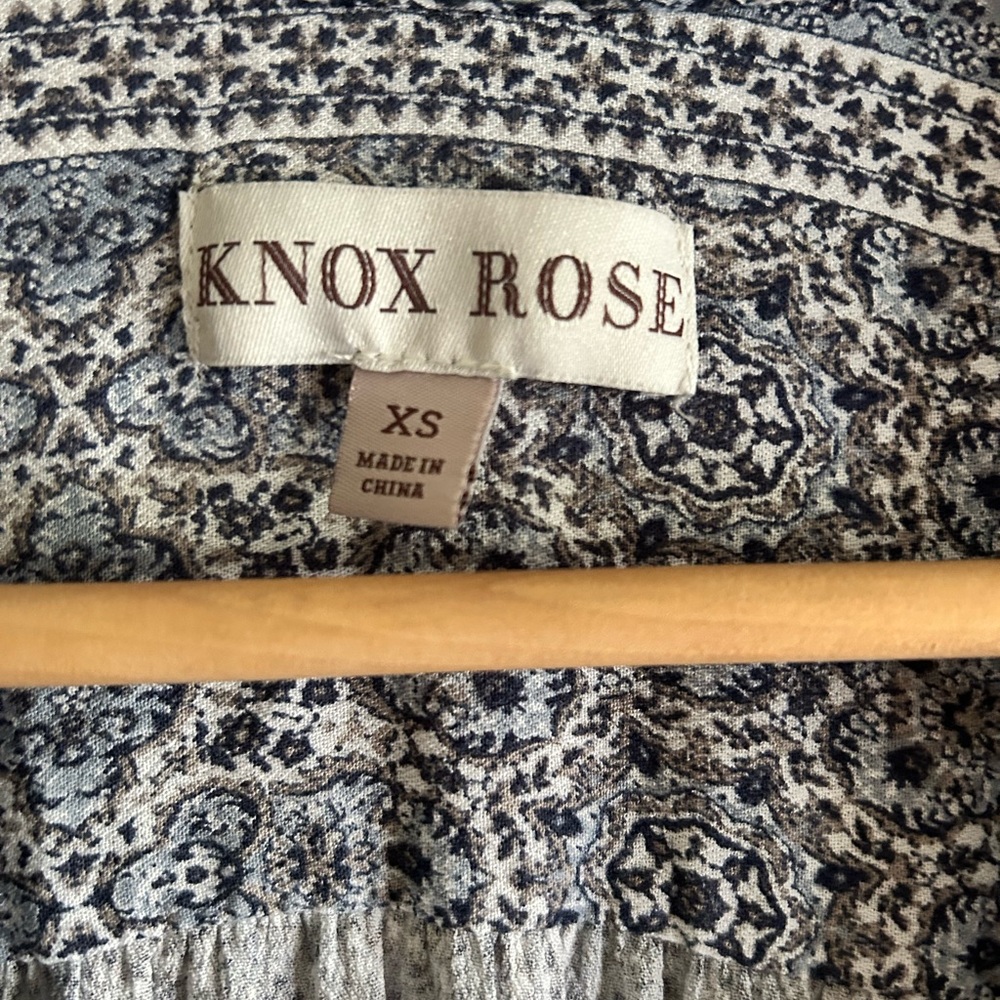 Knox Rose Blue Boho Open Front Slit Maxi Rayon Faux Wrap Dress Sz XS - Picture 11 of 11